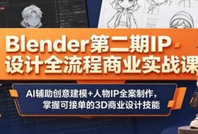 Blender第二期IP设计全流程商业实战课，AI辅助创意建模+人物IP全案制作，掌握可接单的3D商业设计技能
