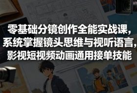 零基础分镜创作全能实战课，系统掌握镜头思维与视听语言，影视短视频动画通用接单技能