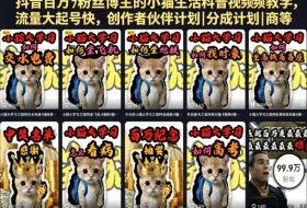 抖音百万粉丝博主的小猫生活科普视频教学，流量大起号快，创作者伙伴计划|分成计划|商单|收徒等