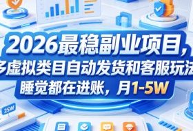 2026最稳副业项目，拼多多虚拟类目自动发货和客服玩法，睡觉都在进账，月1-5W【揭秘】