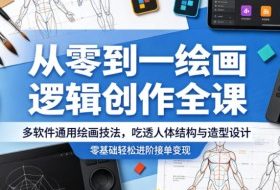 从零到一绘画逻辑创作全课，多软件通用绘画技法，吃透人体结构与造型设计，零基础轻松进阶接单变现