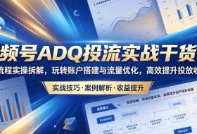 视频号ADQ投流实战干货课,全流程实操拆解,玩转账户搭建与流量优化,高效提升投放收益
