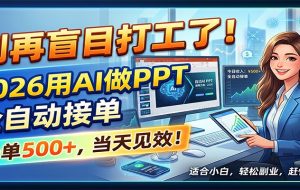 别再盲目打工了!2026用AI做PPT全自动接单,一单5张+,当天见效!