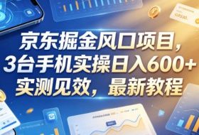 京东掘金风口项目，3台手机实操日入600+，实测见效，最新教程【揭秘】