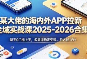 某大佬的海内外APP拉新全域实战课2025-2026合集，新手0门槛上手，多渠道稳定变现，月入过1W+
