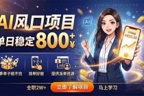 AI风口项目，单日稳定800+，旺季单子做不完，简单好做，提供派单资源
