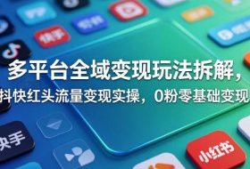 多平台全域变现玩法拆解，抖快红头流量变现实操，0粉零基础变现