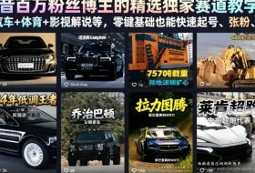抖音百万粉丝博主的精选独家赛道教学，涵盖汽车+体育+影视解说等，零基础也能快速起号、涨粉、变现
