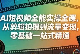 AI短视频全能实操全课，从剪辑拍摄到流量变现，零基础一站式精通