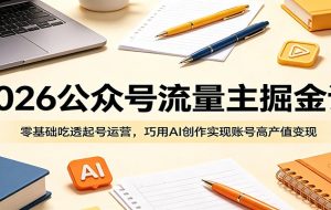 2026公众号流量主掘金课:零基础吃透起号运营,巧用AI创作实现账号高产值变现