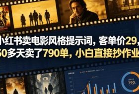 小红书卖电影风格提示词,客单价29,50多天卖了790单,小白直接抄作业!