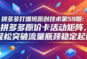 拼多多打爆班原创技术第59期：拼多多原价卡活动矩阵，轻松突破流量瓶颈稳定起量
