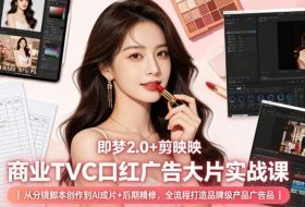 即梦2.0+剪映商业TVC口红广告大片实战课｜从分镜脚本创作到AI成片+后期精修，全流程打造品牌级产品广告