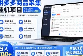 拼多多商品信息采集挂G项目，批量可矩阵，单机轻松日入300+，长期稳定【揭秘】