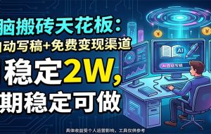 电脑搬砖天花板：AI自动写稿+免费变现渠道，月稳定2W，长期稳定可做
