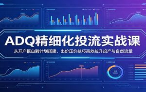 ADQ精细化投流实战课：从开户报白到计划搭建，出价压价技巧高效拉升投产与自然流量
