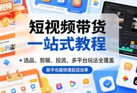 短视频带货一站式教程,选品、剪辑、投流、多平台玩法全覆盖,新手也能快速起店出单