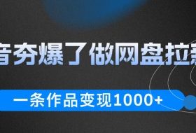 抖音夯爆了做网盘拉新，一条作品轻松10W+流量，变现1k+，看完即可上手操作