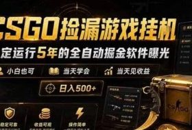 CSGO捡漏游戏挂G，稳定运行5年的全自动掘金软件曝光，小白也可当天学会，当天见收益，日入500+【揭秘】