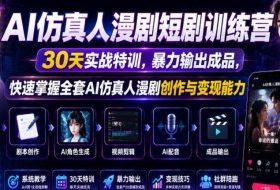 AI仿真人漫剧短剧训练营，30天实战特训，暴力输出成品，快速掌握全套AI仿真人漫剧创作与变现能力