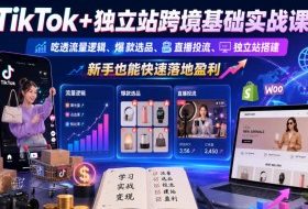 TikTok+独立站跨境基础实战课，吃透流量逻辑、爆款选品、直播投流与独立站搭建，新手也能快速落地盈利