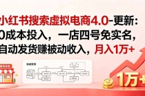 小红书搜索虚拟电商4.0-更新：0成本投入，一店四号免实名，自动发货赚被动收入，月入1万+