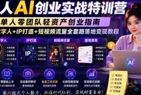 一人AI创业实战特训营,单人零团队轻资产创业指南,AI数字人+IP打造+短视频流量全套路落地变现教程