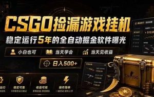 CSGO捡漏游戏挂机，稳定运行5年的全自动掘金软件曝光，当天见收益，日入500+