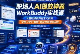 职场人AI提效神器WorkBuddy实战课,从基础操作到自定义技能,文档-PPT-数据-会议全场景自动化