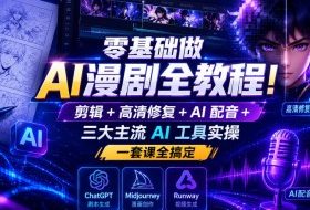 零基础做AI漫剧全教程!剪辑+高清修复+AI配音+三大主流AI工具实操,一套课全搞定