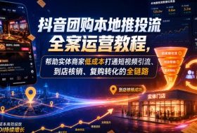 抖音团购本地推投流全案运营教程,帮助实体商家低成本打通短视频引流、到店核销、复购转化的全链路