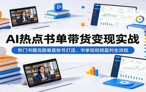 AI热点书单带货变现实战：热门书籍选题垂直账号打造，书单短视频盈利全流程
