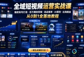 全域短视频运营实战课，爆款账号打造・百万播放剪辑・选品爆单・AI提效・出海掘金，从0到1全落地教程
