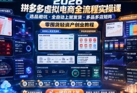 2026拼多多虚拟电商全流程实操课，选品避坑・全自动上架发货・多品多店矩阵，零囤货轻资产创业教程