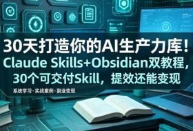 30天打造你的AI生产力库！Claude Skills+Obsidian 双教程，30 个可交付 Skill，提效还能变现