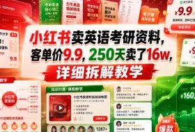 小红书卖英语考研资料，客单价9.9，250天卖了16w，详细拆解教学