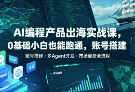 AI编程产品出海实战课，0基础小白也能跑通，账号搭建・多Agent开发・市场调研全流程，月入千刀跨境变现教程