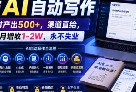 电脑AI自动写作,一小时产出500+,渠道直给,0基础月增收1-2W,永不失业【揭秘】
