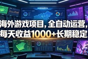 海外游戏项目，全自动运营，每天收益1000+长期稳定【揭秘】