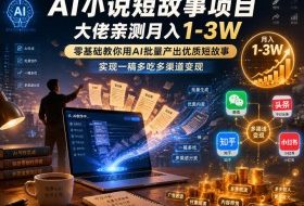 AI小说短故事项目，大佬亲测月入1-3W，零基础教你用AI批量产出优质短故事，实现一稿多吃多渠道变现（更新）