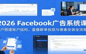 2026 Facebook广告系统课:开户搭建账户结构,直播聊单投放与像素安装全流程