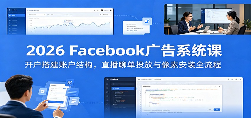 2026 Facebook广告系统课:开户搭建账户结构,直播聊单投放与像素安装全流程 2026 Facebook广告系统课:开户搭建账户结构,直播聊单投放与像素安装全流程