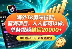 海外TK剪映拉新蓝海赛道！零门槛普通人可上手，单条视频收益上限2W+