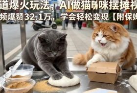 宠物赛道爆火玩法，AI做猫咪摆摊视频，单条视频爆赞32.1万，学会轻松变现【附保姆级教学】