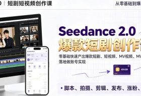 Seedance 2.0短剧短视频创作课，零基础快速产出爆款短剧、短视频、MV内容，落地做账号实现变现