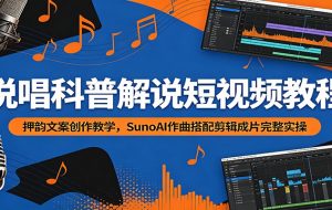 说唱科普解说短视频教程:押韵文案创作教学,SunoAI作曲搭配剪辑成片完整实操