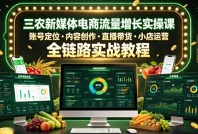 三农新媒体电商流量增长实操课，账号定位・内容创作・直播带货・小店运营，全链路实战教程