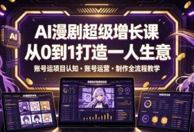 AI漫剧超级增长课，从0到1打造一人生意，项目认知・账号运营・制作全流程教学