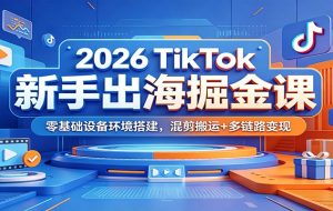 2026 TikTok新手出海掘金课：零基础设备环境搭建，混剪搬运+多链路变现
