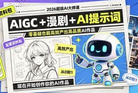 2026超级AI大师课，AIGC+漫剧+AI提示词+配套资料包，零基础也能高效产出高品质AI作品